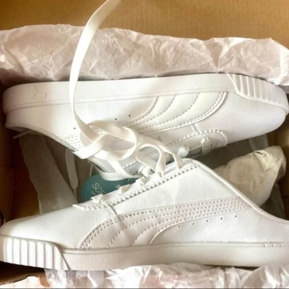 Women’s Size Puma Carina Slim, White Mules